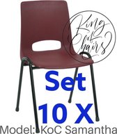King of Chairs -set van 10- model KoC Samantha bordeaux met zwart onderstel. Kantinestoel stapelstoel kuipstoel vergaderstoel kantine stapel stoel kantinestoelen stapelstoelen kuip