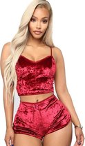 Rood velours setje met mouwloze top en short | Maat 38/40 | Sexy lingerie setje