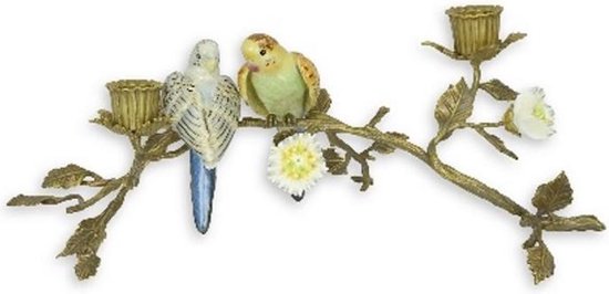 Bougeoir - bronze - porcelaine - oiseaux - 15,3 cm de haut