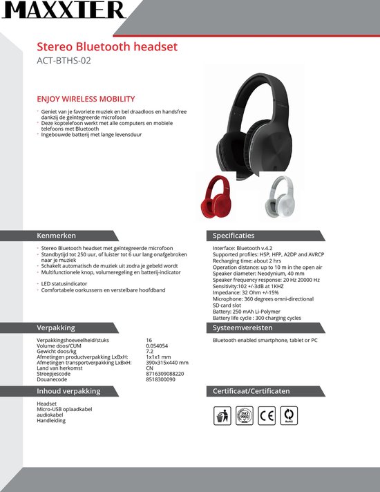 Uitstralen belediging fort Stereo Bluetooth headset met geïntegreerde microfoon - Zwart | bol.com