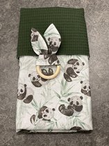 baby deken kinderwagen deken wieg deken donker groen panda beer 60x90 cm met bijtring