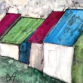 Atelier Axel Project222 - Schilderij - Beach Houses - Strand - Huisjes - Purple Green - 22x22cm