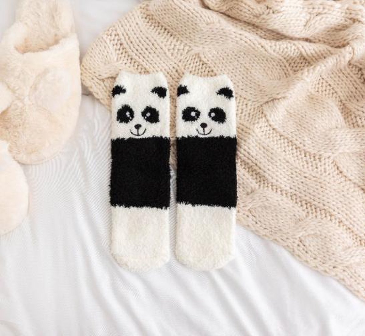 Warme dames sokken - fluffy sokken - winter - dikke sokken - print panda - zwart / wit - 36-40 - extra zacht
