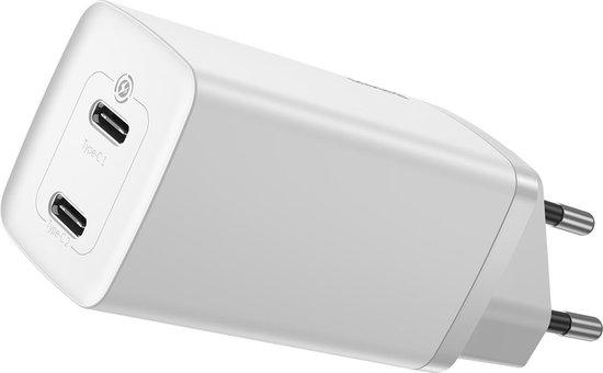 hybride Plaatsen Mens Dubbele USB C Oplader/Adapter/Thuislader Snellader 65W voor Samsung & Apple  - Wit | bol.com