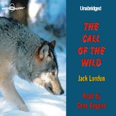 Een wolf in de sneeuw, met de titel 'The Call of the Wild' door Jack London.