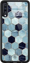 Samsung A50 hoesje glass - Blue cubes | Samsung Galaxy A50 case | Hardcase backcover zwart