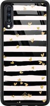 Samsung A50 hoesje glass - Hart streepjes | Samsung Galaxy A50 case | Hardcase backcover zwart
