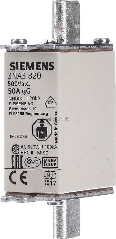 Siemens 3NA3814 SIEMENS LV HRC FUSE ELEMENT, NH000, IN: 35 A, GG, UN AC