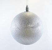 XXL kerstbal 2 stuks zilver glitter kunststof: Ø 15 cm