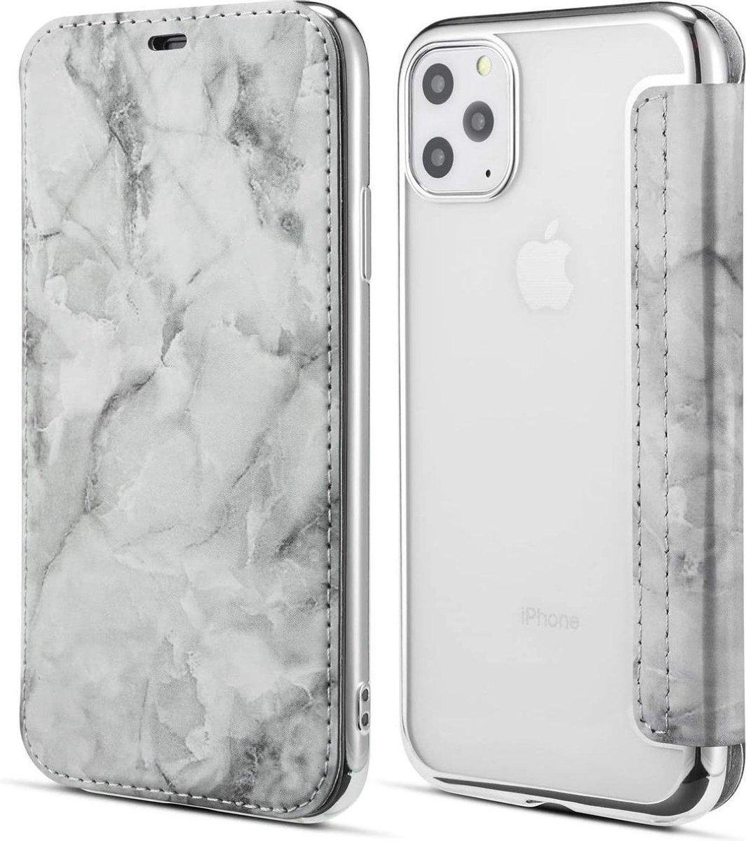Geschikt voor Apple iPhone 12 Pro MAX Flip cover - Zilver - Marmer - Folio