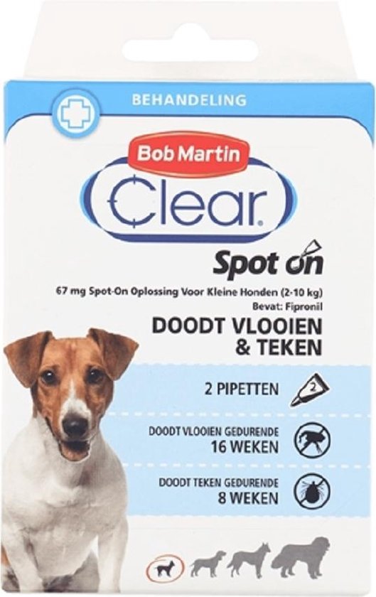 Clear Spot on pipetten voor kleine hond - doodt vlooien en teken - 2  pipetjes Bob Martin | bol.com