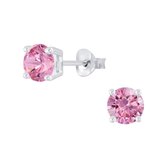 Joy|S - Zilveren rond oorbellen - 6 mm - zirkonia roze