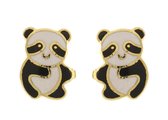 Behave® Oorbellen oorstekers panda goud kleur met zwart wit emaille 1cm