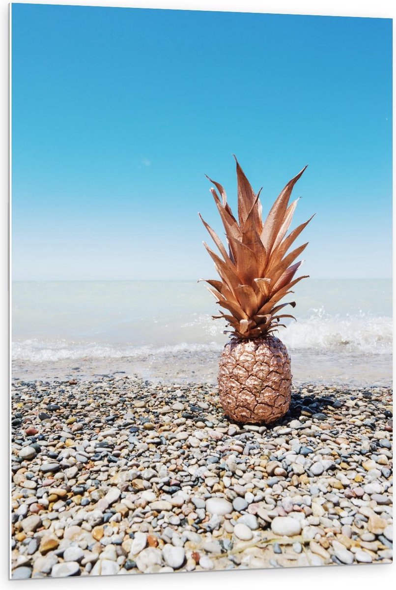 Forex - Gekleurde Ananas op een Mooi Strand - 80x120cm Foto op Forex