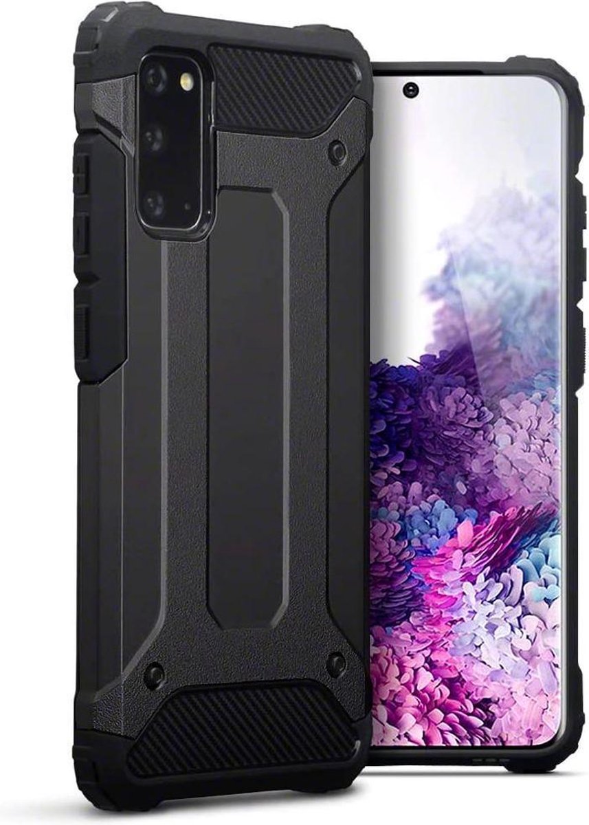 HB Hoesje Geschikt voor Samsung Galaxy S20 - Anti Shock Hybrid Armor Back Cover - Zwart