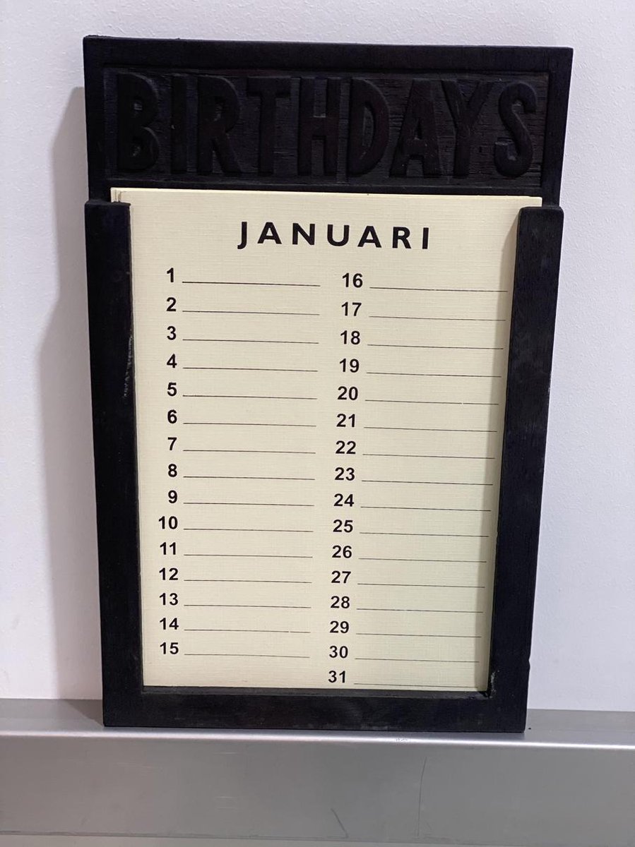 Woodart houten verjaardagskalender 35 cm zwart/bruin met losse vellen verjaardag kalender