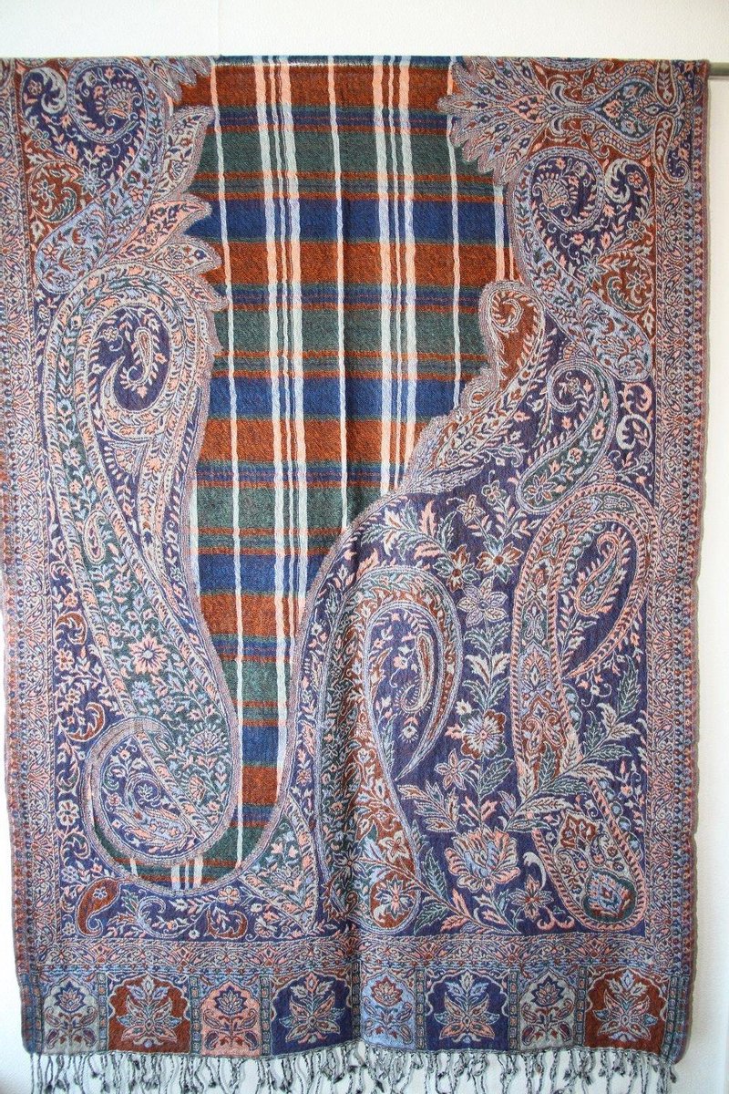 1001musthaves.com Wollen dames sjaal jeansblauw met oranje en petrol tinten 70 x 200 cm