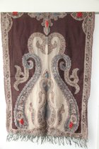 1001musthaves.com Wollen dames sjaal in chocoladebruin en beige met borduurwerk 70 x 180 cm