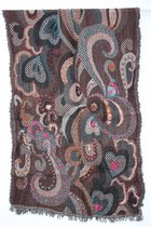 1001musthaves.com Zwart bruin antraciet wollen winter dames sjaal met borduurwerk 70 x 180 cm