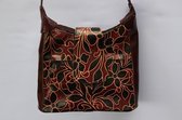 1001musthaves.com Leren dames tas kastanje bruin en zwart bloemenpatroon 26 x 28 cm