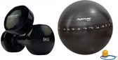 Tunturi - Fitness Set - Vinyl Dumbbell 2 x 5 kg - Gymball Zwart met Anti Burst 55 cm