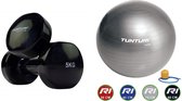 Tunturi - Fitness Set - Vinyl Dumbbell 2 x 5 kg  - Gymball Zilver 75 cm