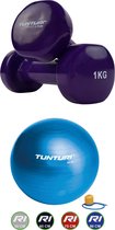 Tunturi - Fitness Set - Vinyl Dumbbell 2 x 1 kg  - Gymball Blauw 90 cm