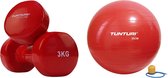 Tunturi - Fitness Set - Vinyl Dumbbell 2 x 3 kg  - Gymball Rood 55 cm