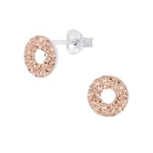 Joy|S - Zilveren cirkel oorbellen - 8 mm rond - kristal vintage roze