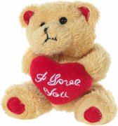 Pluche beertjes knuffel bruin van 10 cm met een I LOVE YOU hartje - valentijn cadeautje voor hem en haar