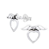Joy|S - Zilveren hartje met vleugels oorbellen - 15 x 10 mm geoxideerd