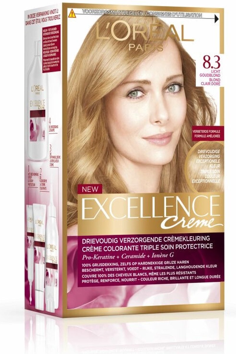 3x L'Oréal Excellence Creme Haarverf 8.3 Licht Goudblond