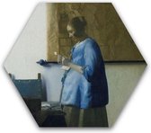 Schilderij  De brieflezende vrouw - Johannes Vermeer - Rijksmuseum - Dibond - Hexagon - zeshoek - 50 x 50 cm