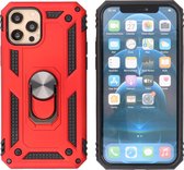 Bestcases Backcover Hoesje - Telefoonhoesje met Ring Houder - iPhone Hoesjes - voor iPhone 12 - iPhone 12 Pro - Rood