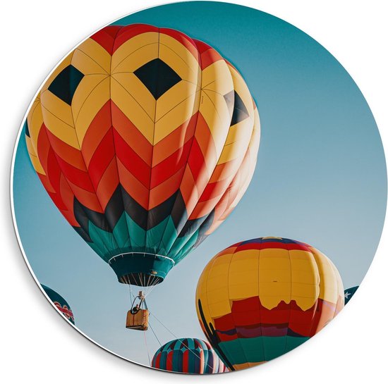 Forex Wandcirkel - Groepje Gekleurde Luchtballonnen - 40x40cm Foto op Wandcirkel (met ophangsysteem)