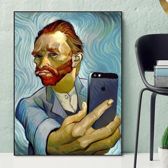 Allernieuwste peinture sur toile Selfie To Vincent van Gogh - Autoportrait abstrait - PopArt Graffiti - Affiche - 60 x 80 cm - Couleur