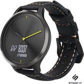 Leer Smartwatch bandje - Geschikt voor  Garmin Vivomove HR leren bandje - zwart - Strap-it Horlogeband / Polsband / Armband