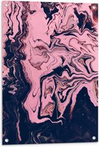 Tuinposter – Abstracte Kunst Roze/Zwart - 60x90cm Foto op Tuinposter  (wanddecoratie voor buiten en binnen)