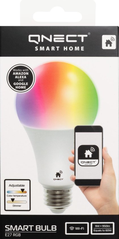 Qnect Smart Home - Lampe LED RGB multicolore WiFi, E27, dimmable avec  Google Home,... | bol.com