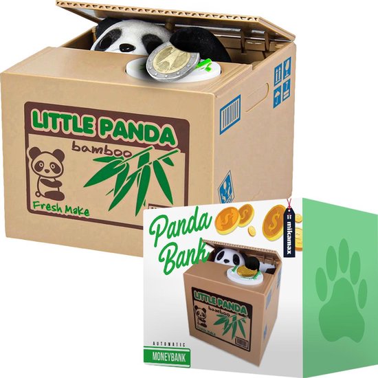 MikaMax Panda Spaarpot - Elektrische Spaarpot - Stelende Panda - Spaarpot - Sparen - Maakt Sparen Leuk  - 10 x 11,5 x 12 cm
