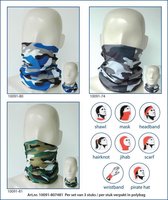 Ega Multipromotions - elastische bandana - neksjaal - nekwarmer - sjaal - motief camo - set van 3 - blauw/grijs - zwart/grijs - groen/zwart