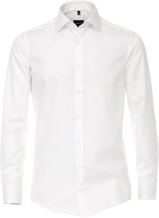VENTI modern fit overhemd - mouwlengte 72 cm - twill - wit - Strijkvriendelijk - Boordmaat: 43