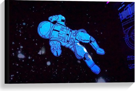 Canvas  - Cartoon Astronaut in de Ruimte - 60x40cm Foto op Canvas Schilderij (Wanddecoratie op Canvas)