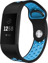 Siliconen Smartwatch bandje - Geschikt voor  Fitbit Charge 4 sportband - zwart blauw - Maat: L - Horlogeband / Polsband / Armband