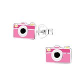 Joy|S - Zilveren fototoestel oorbellen - roze - foto camera