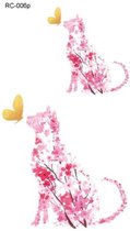 Temporary tattoo | tijdelijke tattoo | fake tattoo | roze bloemen kat | 6 x 10.5 cm