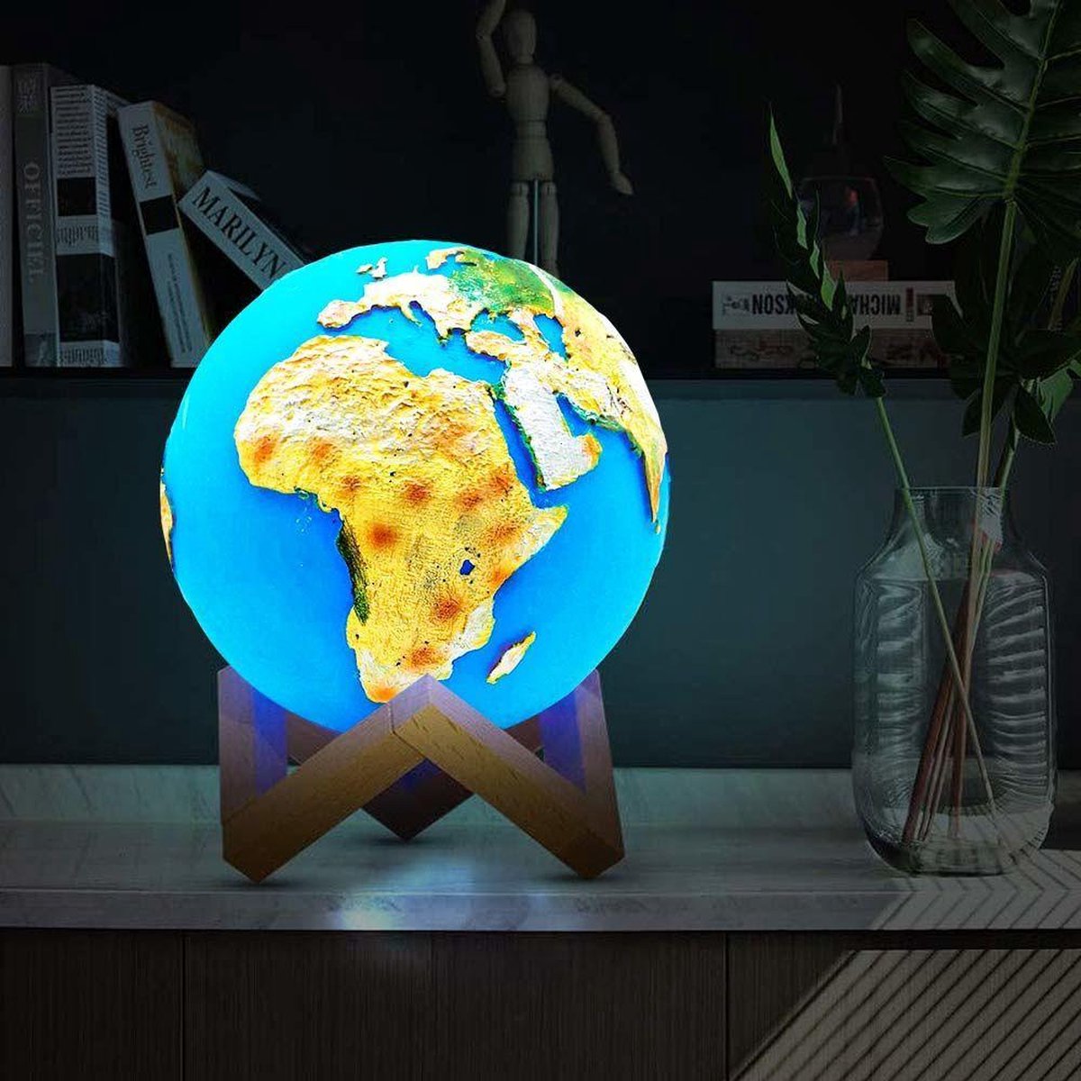 rijk Oorlogszuchtig Informeer Mikamax Wereldbol Lamp - Handgeschilderd - Led Touch Lamp - 3 licht standen  | bol.com
