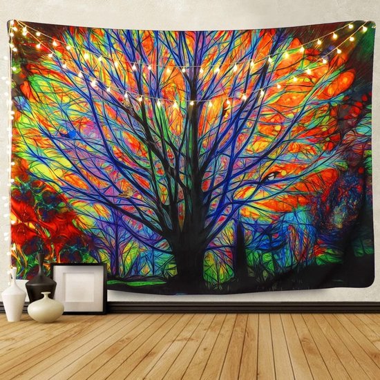 Ulticool - Boom Vogel Licht Psychedelisch Natuur  - Wandkleed - 200x150 cm - Groot wandtapijt - Poster