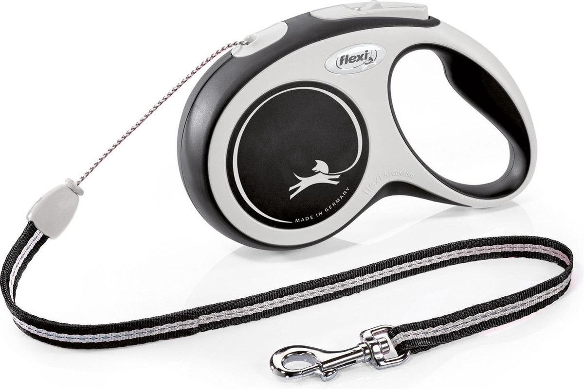 Flexi New Comfort - Rollijn Hondenriem - Koord - S - 8 m - Zwart Grijs - Middelgrote Honden