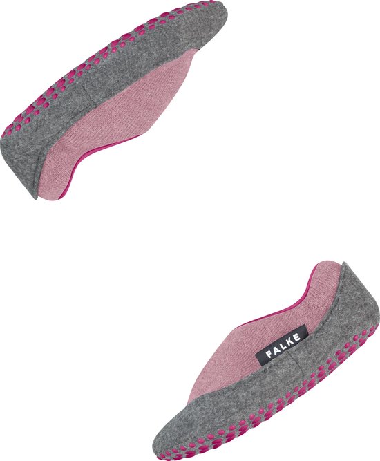 Roze Falke huissokken met grijze zool en roze anti-slip nopjes.